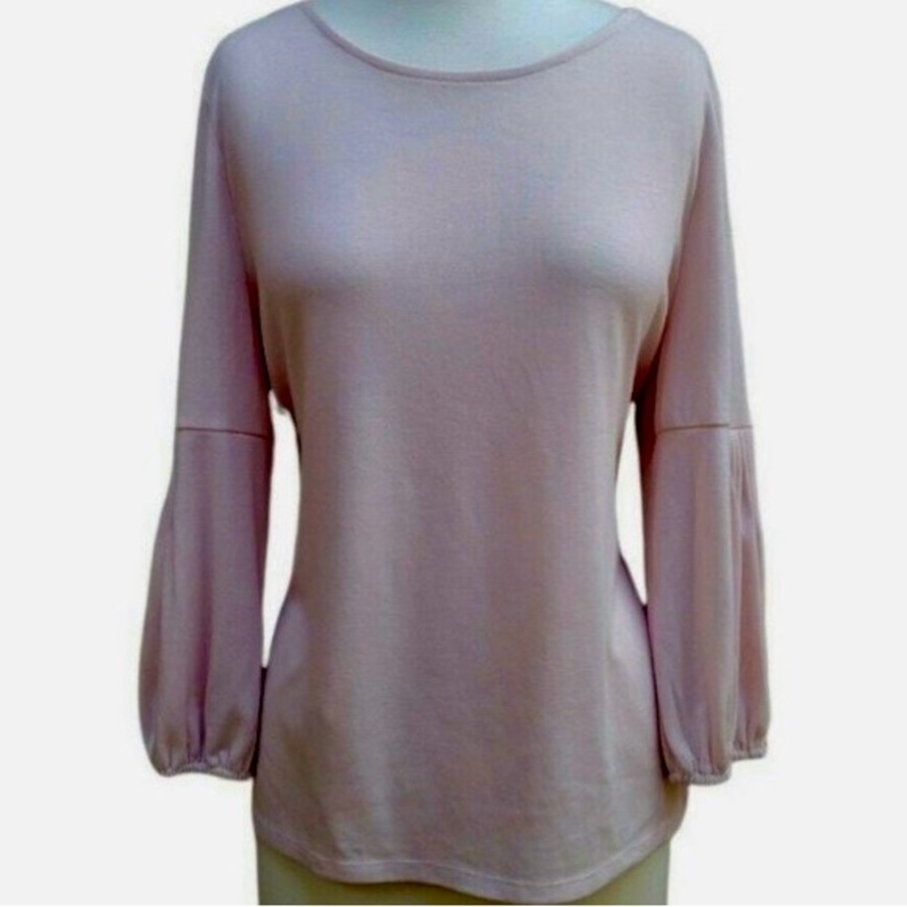 bobi Los Angeles Soft Pink Long Bell/Lantern Sleeve T-Shirt Top Casual Luxury